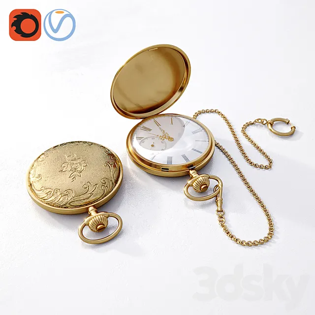 Golden pocket watch 3ds Max