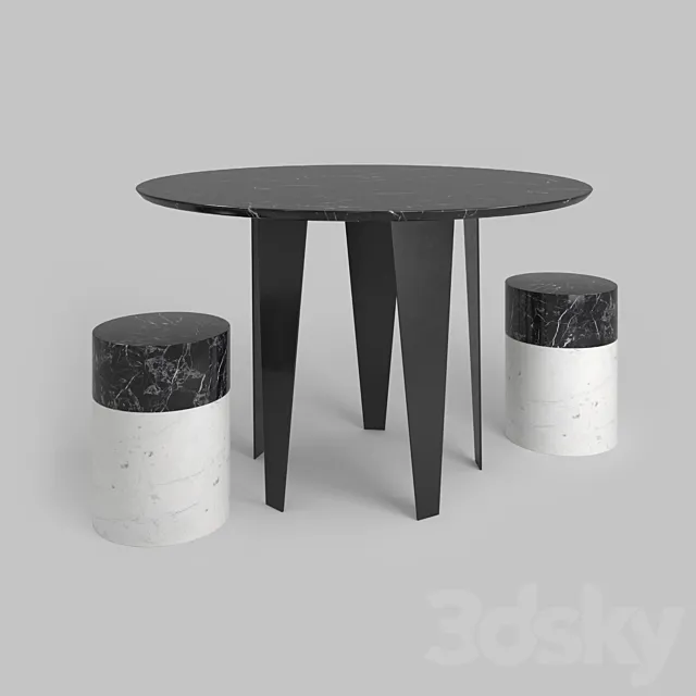 Grafton dining table and minimalist stool from kelly wearstler 3DSMax File