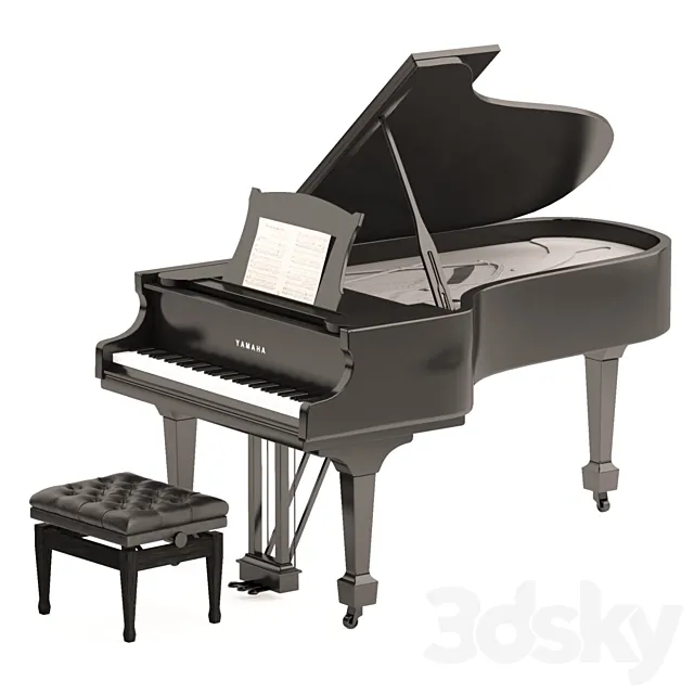 Grand Piano with Stool and Notes 3DS Max Model