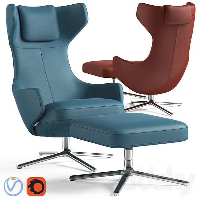 Grand Repos Armchair and Pouf 3DS Max Model