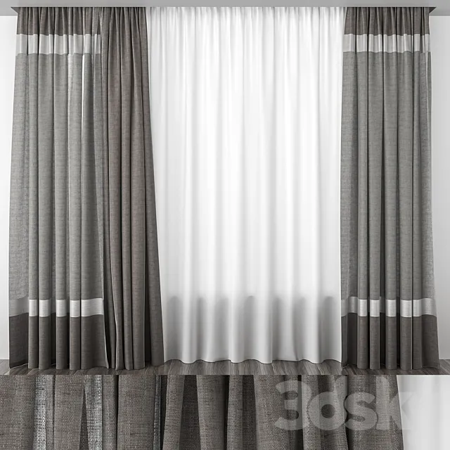 Gray-brown striped curtains 3DS Max Model