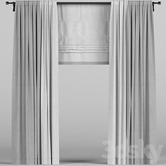 Gray curtains with roman blinds. 3ds Max