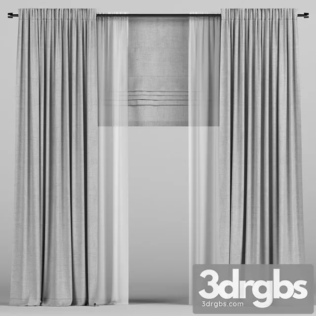 Gray curtains with tulle and a roman curtain. 3dsmax Download