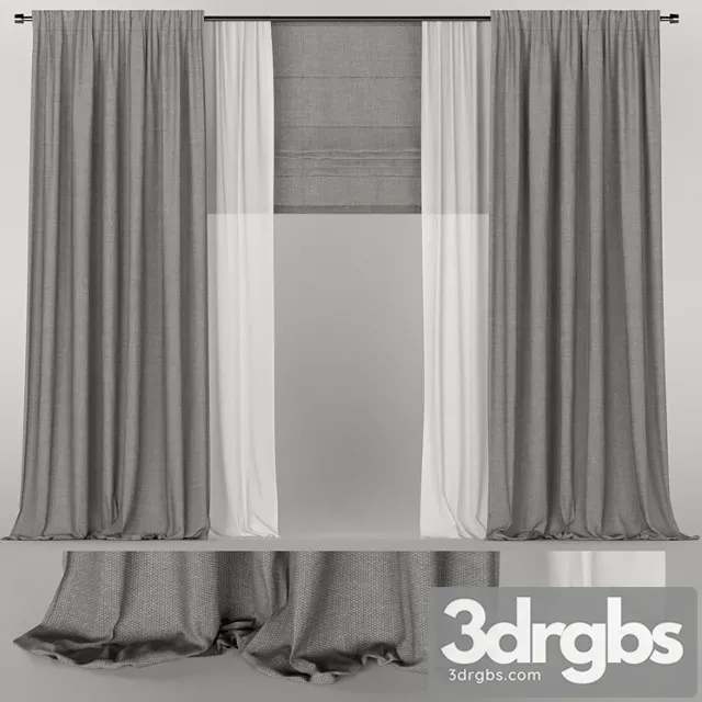 Gray curtains with tulle and roman blinds. 3dsmax Download