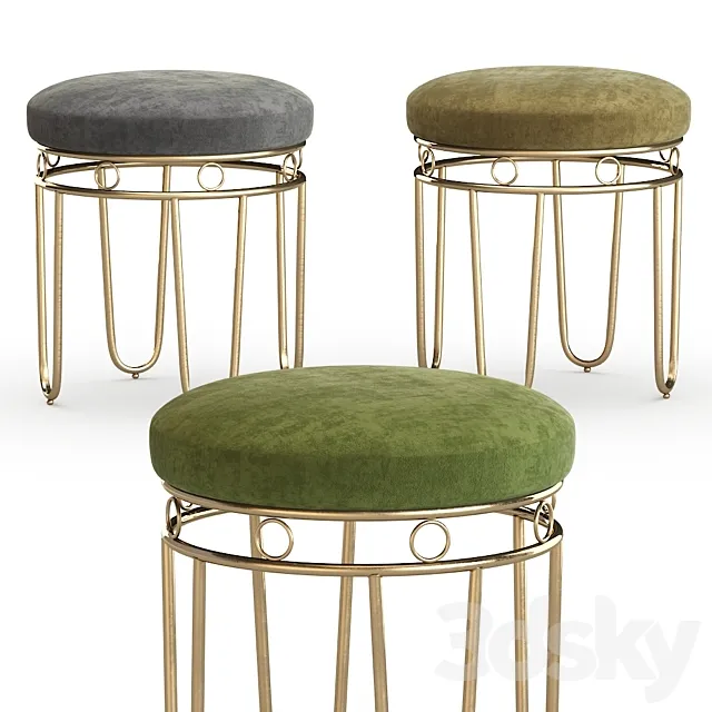 Gray Linen Stool with Gold Legs 3ds Max