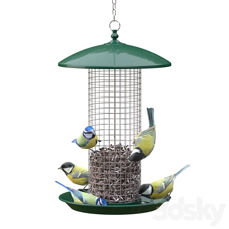 Great Tits and Blue Tits at bird feeder 3DS Max