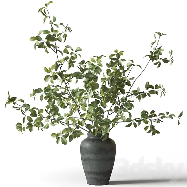 Green branches in a green clay vase 3ds Max