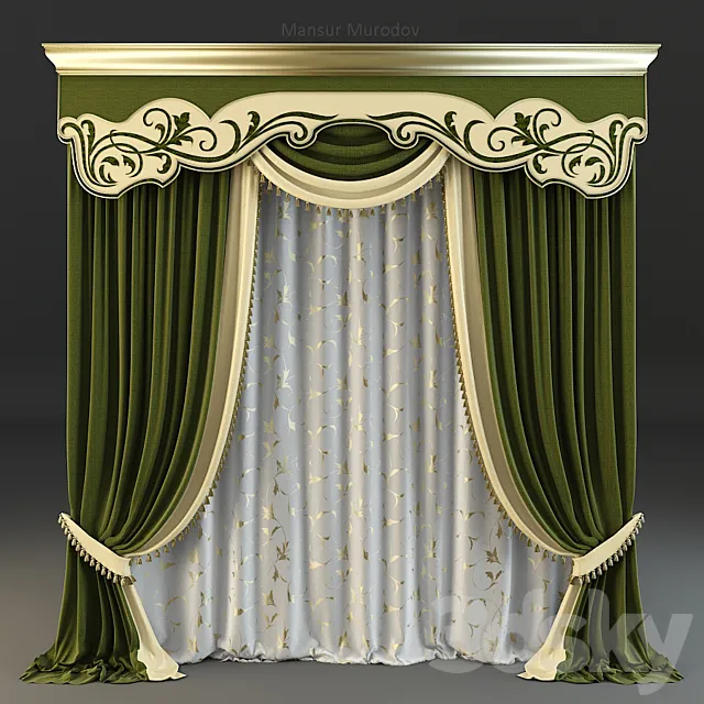 Green classic curtain 3ds Max