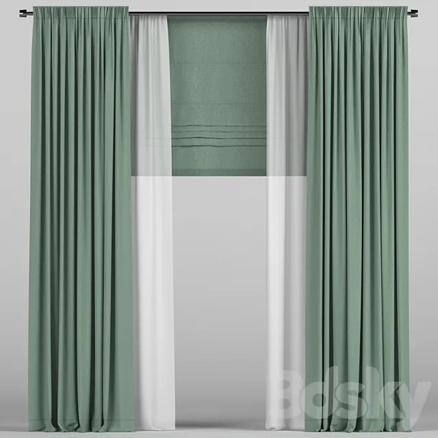 Green curtains with roman. 3ds Max