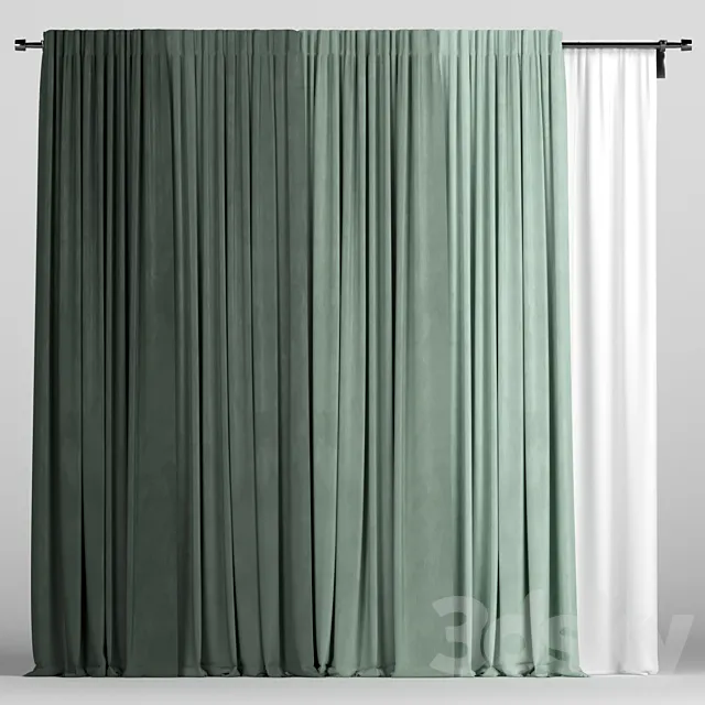 Green curtains with tulle 3DS Max Model