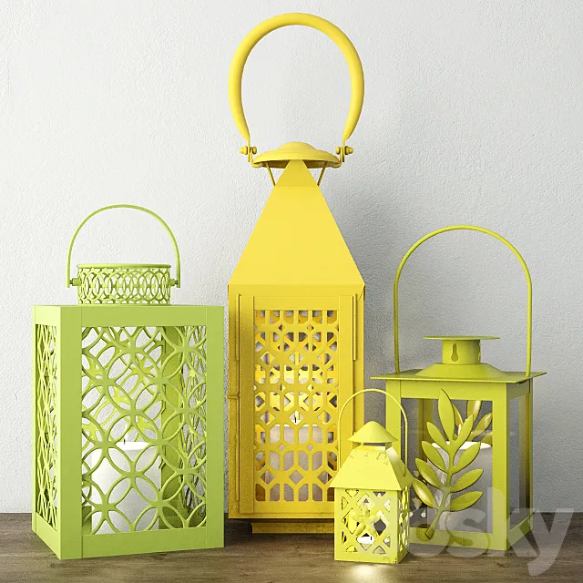 Green & Yellow Metal Lanterns 3DS Max Model