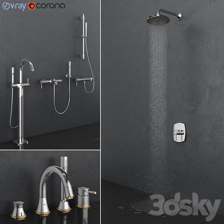 GROHE bath and shower faucets | Grandera Gold set 27 3DS Max