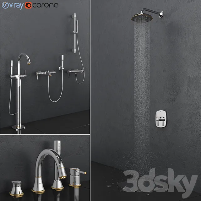 GROHE bath and shower faucets | Grandera Gold set 27 3DSMax File