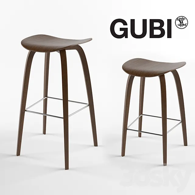 GUBI 2D Bar Stool Wood base 3ds Max