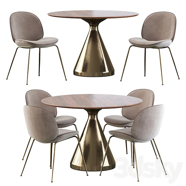 Gubi Beetle Chair and Silhouette Pedestal Round Dining Table 3DS Max Model