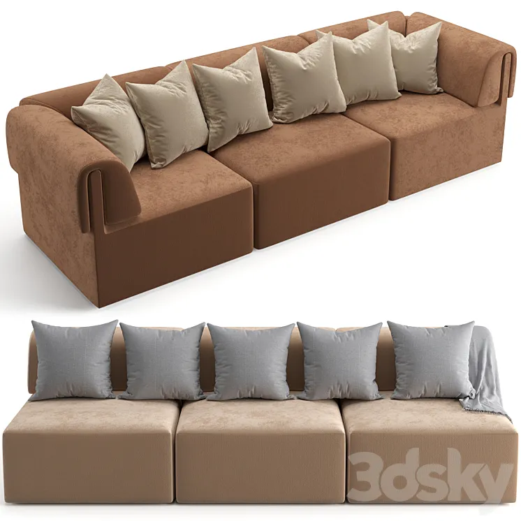 Gubi Wonder sofa 3 seater with without armrest 3DS Max
