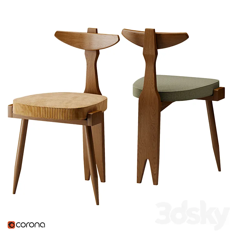 Guillerme and Chambron Oak Tripod Side Chair 3DS Max Model