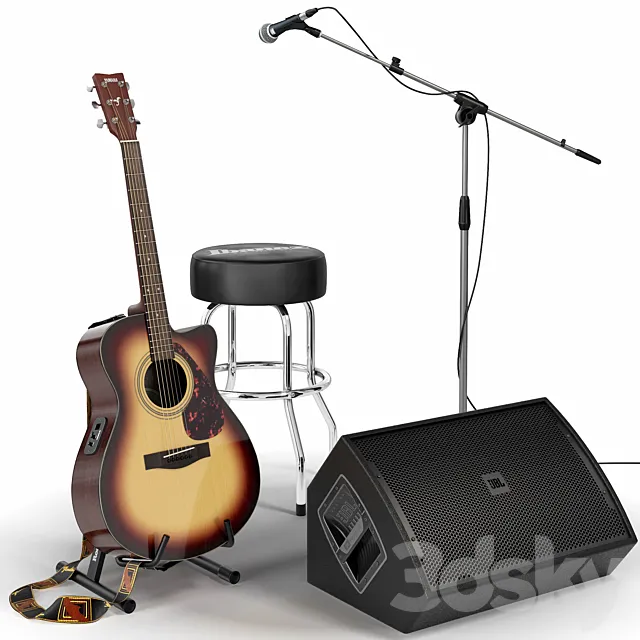 Guitar. Guitar set for stage. Musical instrument. Microphone 3DSMax File