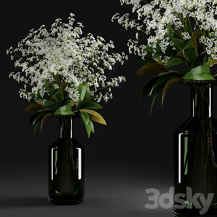 Gypsophila and magnolia leaves in bottle 3DS Max