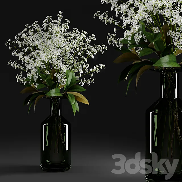 Gypsophila and magnolia leaves in bottle 3DS Max Model