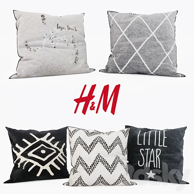 H & M Home – Decorative Pillows set 9 3DSMax File