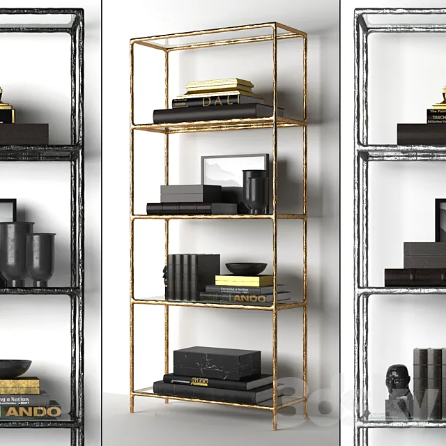 HADDEUS FORGED BRASS & GLASS OPEN SHELVING 3ds Max