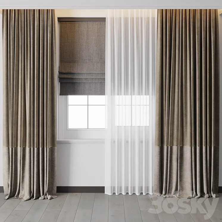 Hadi Curtain With Roman Blinds 56 3DS Max Model