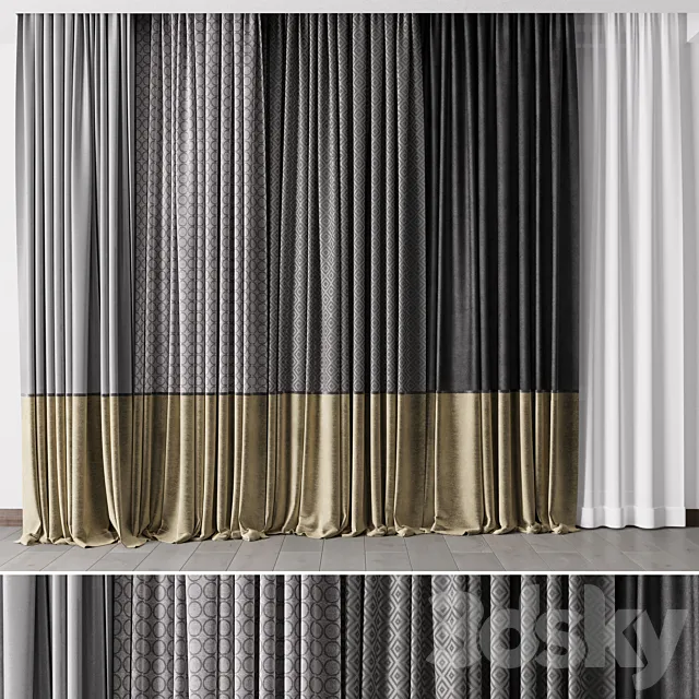 Hadi gray & gold Curtains 34 Soft curtains and linen and silk fabric 3DS Max Model