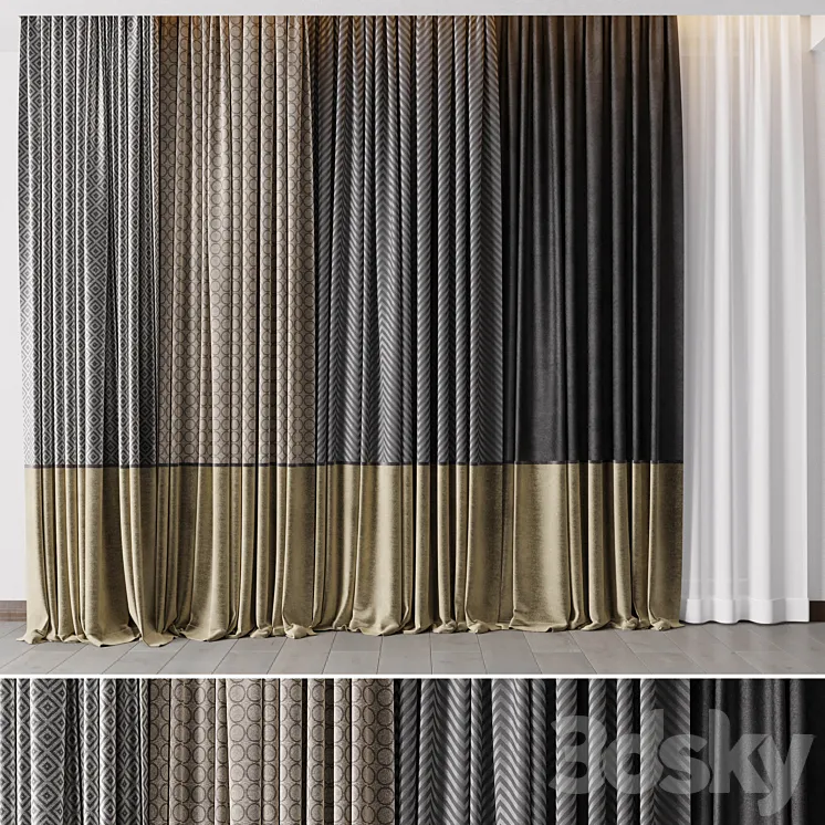 Hadi Gray & Gold Curtains 55 Soft Curtains and Linen Silk Fabric 3DS Max Model