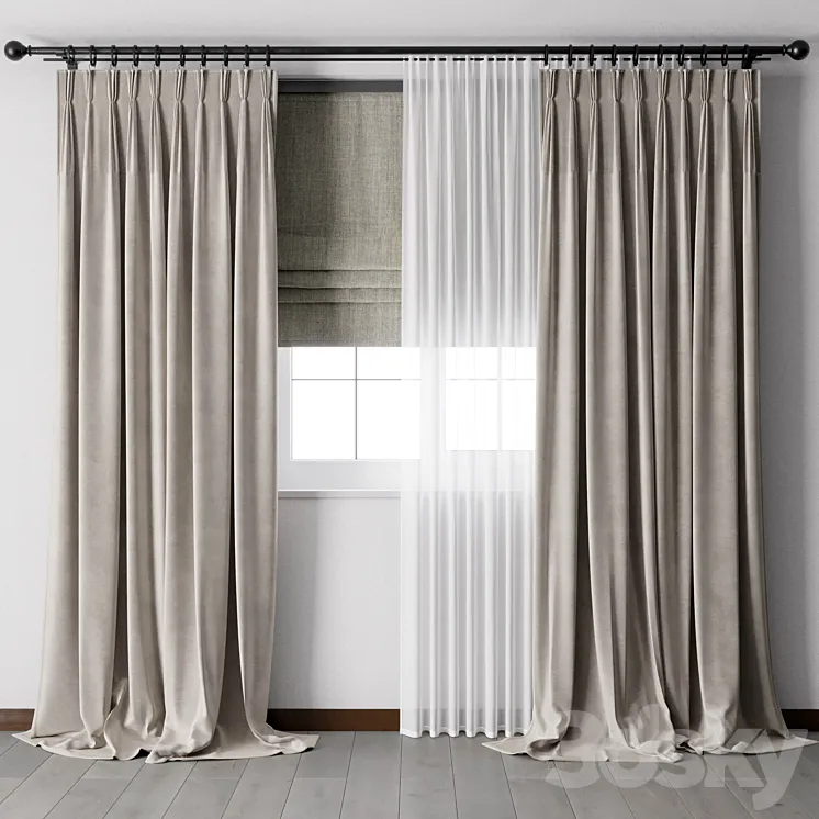 Hadi pleats curtains – Triple pleat heading 01 3DS Max Model