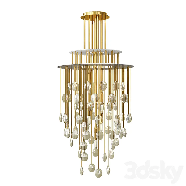 Hailee Med Chandelier in Natural Brass with Crystal 3DS Max