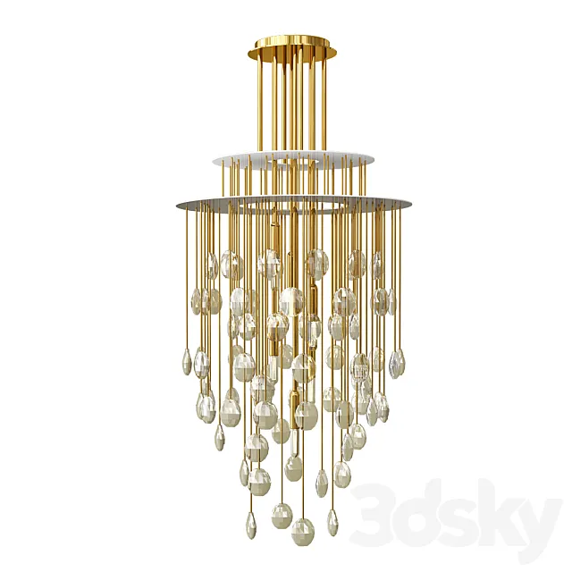 Hailee Med Chandelier in Natural Brass with Crystal 3DSMax File