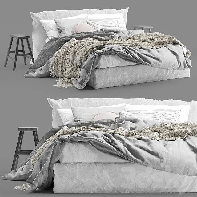 Hale Mercantile Co flax linen bed 3DS Max Model