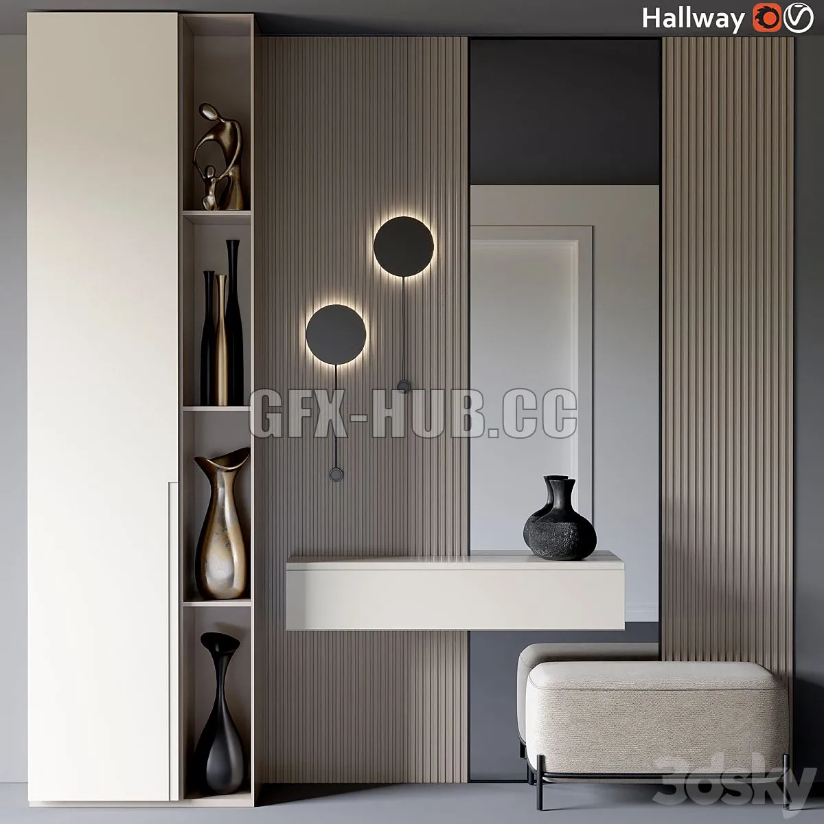 Hallway with black vase 3dsMax Model