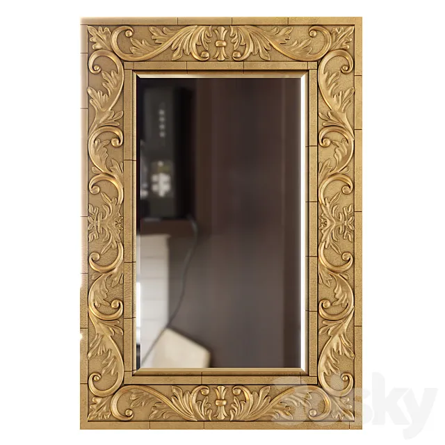 Hamilton Hills Large Gold Antique Inlay Baroque Styled Framed Mirror | Aged 3DSMax File