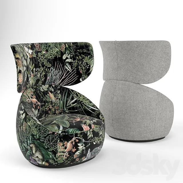 Hana Armchair Menagerie of Extinct Animals Velvet 3ds Max