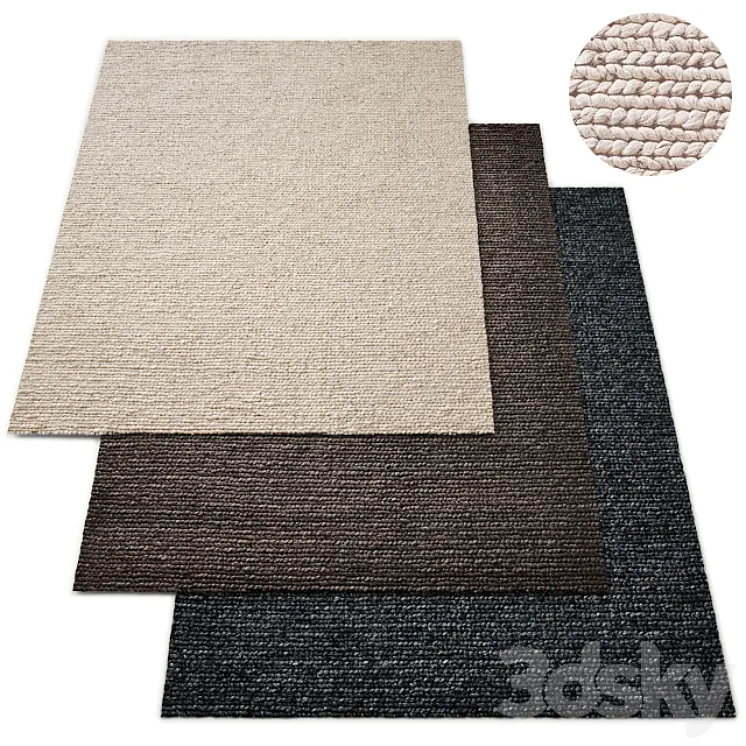 Hand-Braided Textured Wool Rug RH Collection 3DS Max