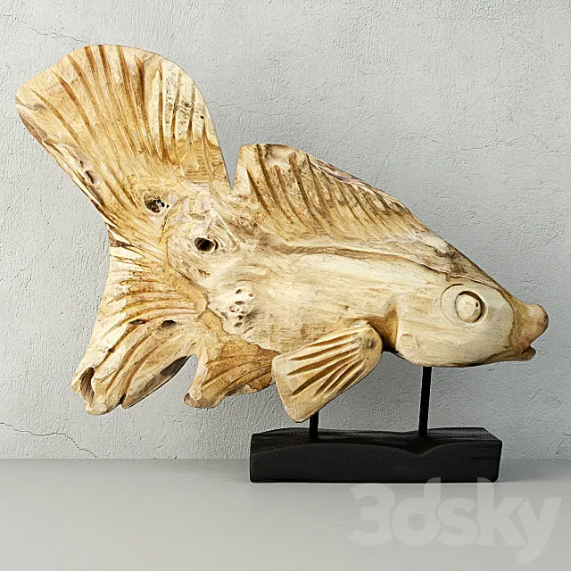 Hand Carved Driftwood Fish On Stand 3DS Max Model