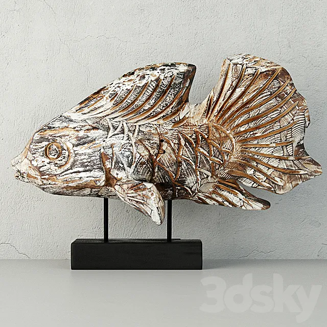 Hand-Carved Driftwood Fish On Stand 3DS Max Model