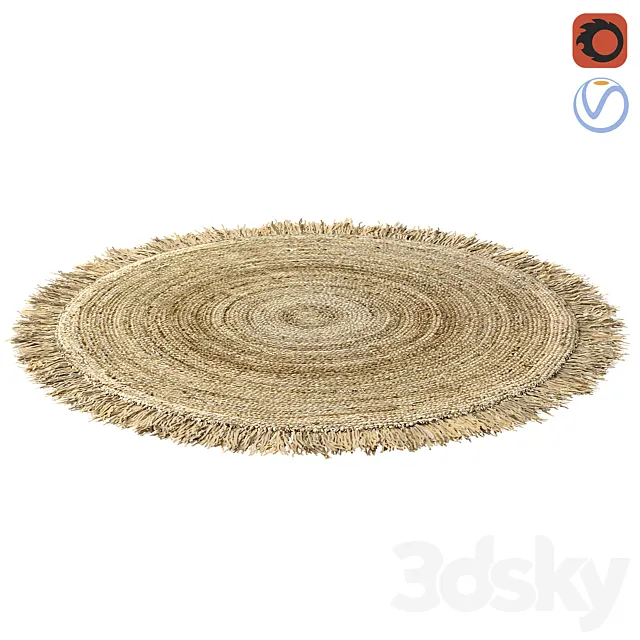 Hand Woven Rafia Jute Braided Rug Round Natural 3ds Max