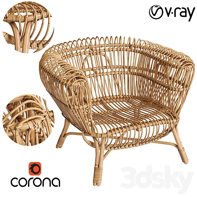 Handwoven Rattan and Kubu Roll Arm Calida Chair 3ds Max