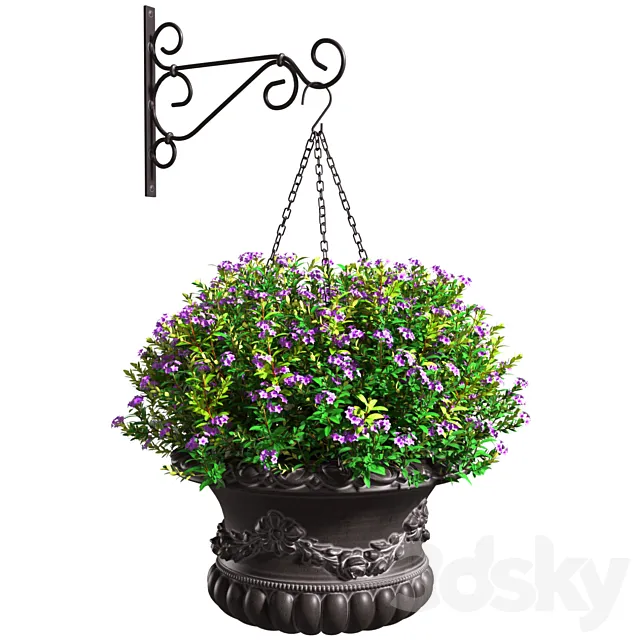 Hanging basket vase pot in classic style with flowers 3dsMax Model