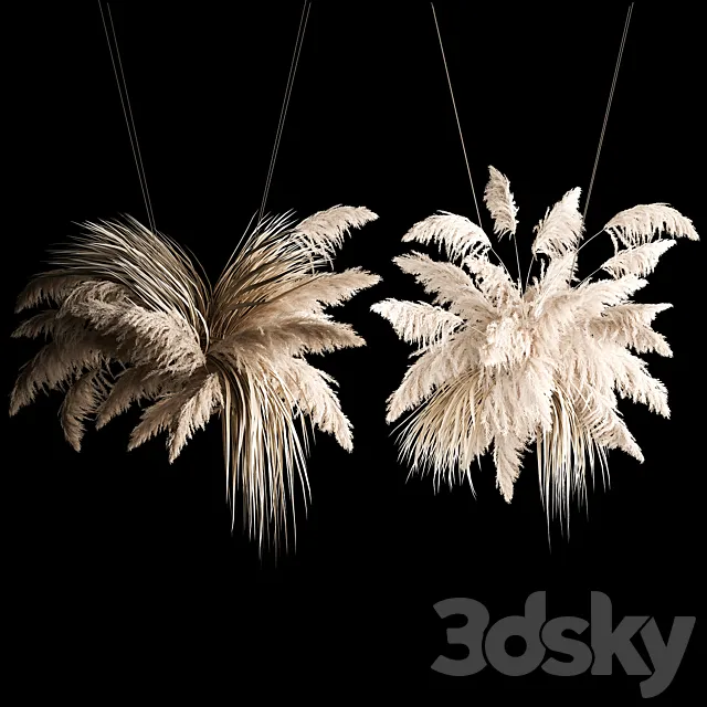Hanging bouquet installation of white reeds dried flower from pampas grass. reed. Cortaderia. 261 3DSMax File