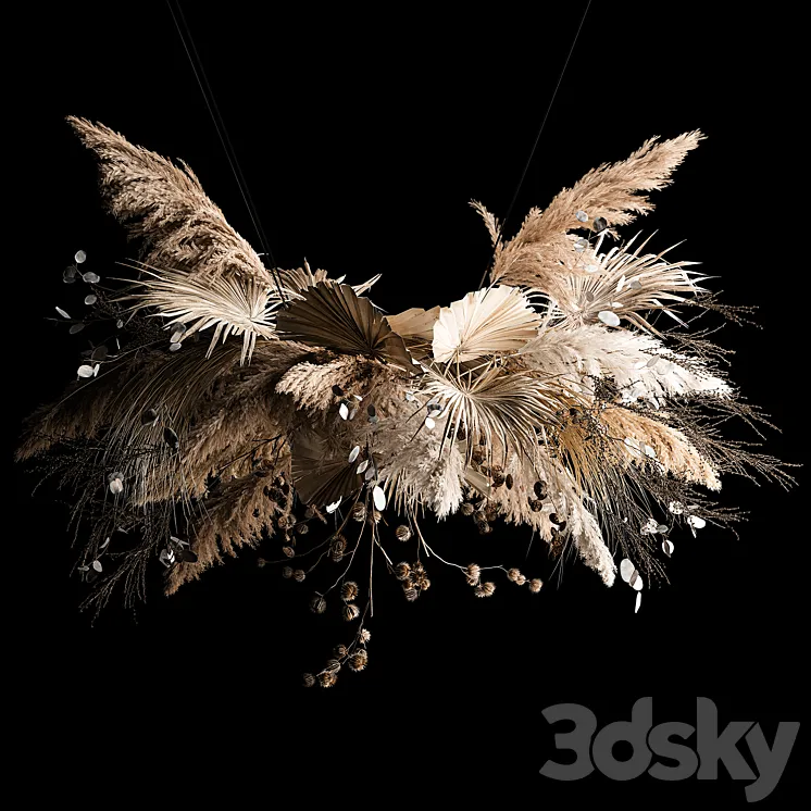 Hanging bouquet of dried flowers palm branch pampas grass dry reeds lunnik thorn 270. 3DS Max Model
