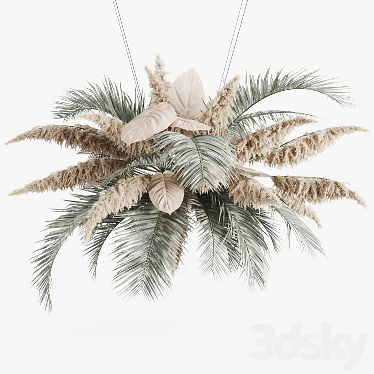 Hanging decor of palm leaves and pampas grass 3DS Max