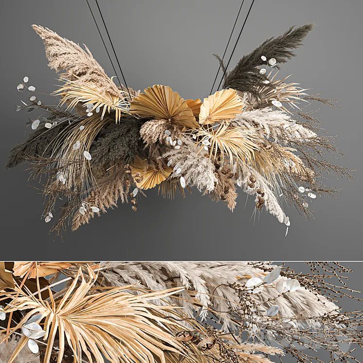 Hanging installation bouquet of dried flowers with pampas pampas grass reeds suspension wedding decor and decoration. 189. 3DS Max