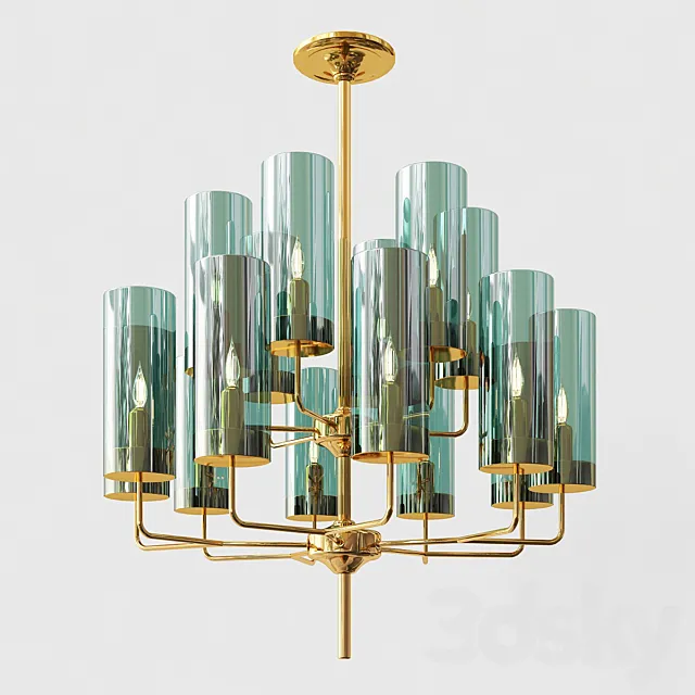 Hans-Agne Jakobsson Brass & Blue Glass Tube Chandelier 3DSMax File