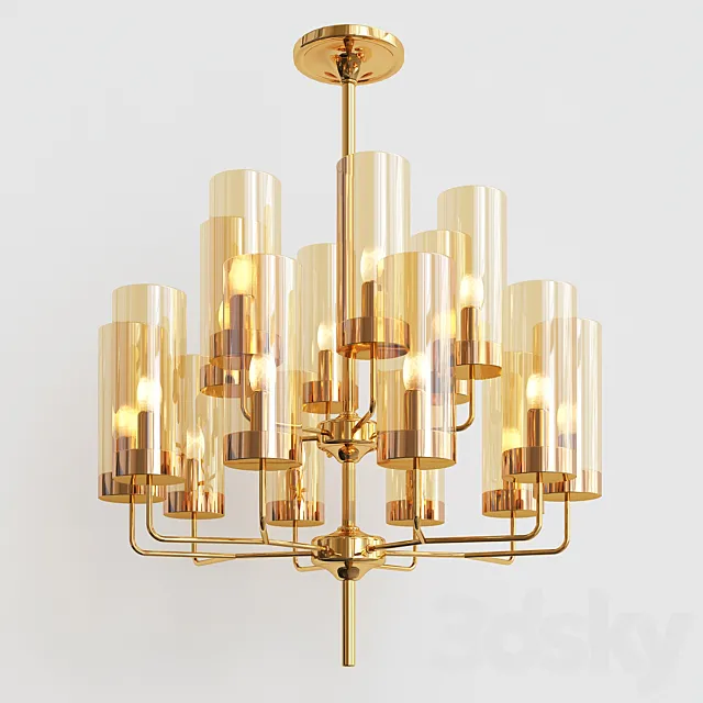 Hans-Agne Jakobsson Ceiling Lamp in Brass and Blue Original Glass_3 3ds Max