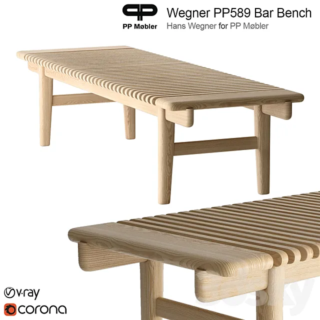Hans Wegner PP Mobler 589 bar bench 3DSMax File