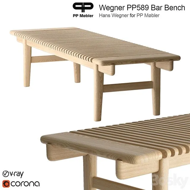 Hans Wegner PP Mobler 589 bar bench 3dsMax Model